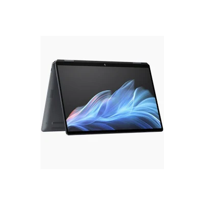 HP OmniBook Ultra Flip 14 2-in-1 laptop in Eclipse Grey open in laptop mode front view showing 3K OLED display