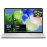 Dell XPS 14 9440 slim premium laptop in Platinum Silver open front view showing 14.5-inch 3.2K OLED touchscreen