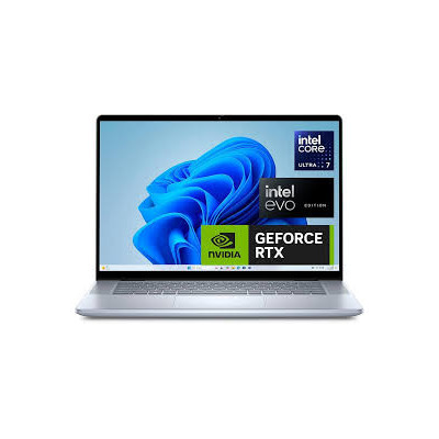 Dell Inspiron 16 Plus 7640 laptop in Ice Blue open front view showing 16-inch Full HD+ touchscreen display