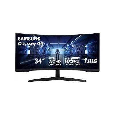 Samsung Odyssey G5 C34G55T 34-inch curved ultrawide gaming monitor in Black front view showing UWQHD display