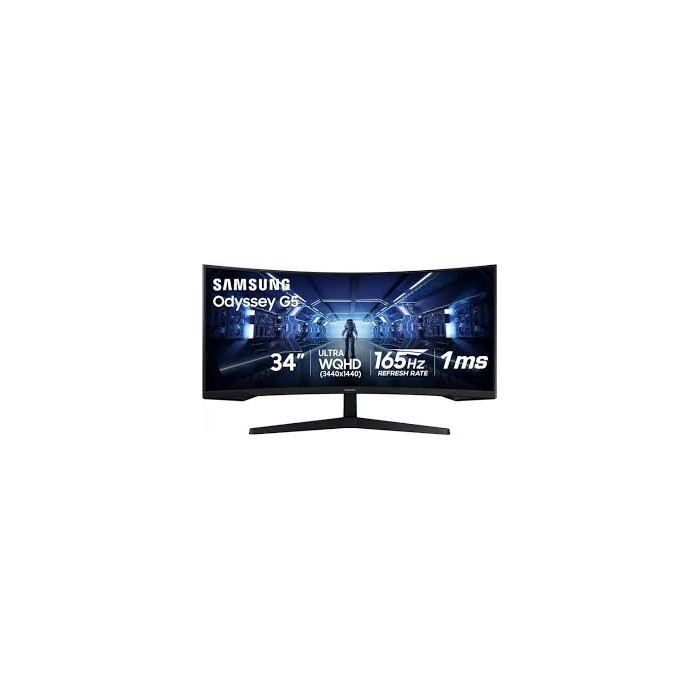Samsung Odyssey G5 C34G55T 34-inch curved ultrawide gaming monitor in Black front view showing UWQHD display