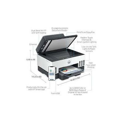 HP Smart Tank 790 all-in-one ink tank printer front view showing ADF, ink tanks and control panel