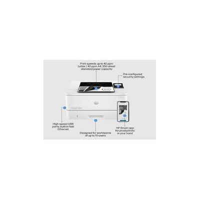 HP LaserJet Pro 4003dn monochrome laser printer front view showing paper trays and control panel