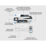 HP LaserJet Pro MFP 4103fdw monochrome laser all-in-one printer front view showing ADF, touchscreen and paper trays
