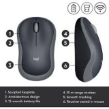 Logitech M185 Wireless Mouse in Swift Grey side view showing compact ambidextrous design and scroll wheel