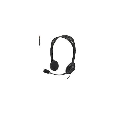 Logitech H111 stereo headset in Black side view showing adjustable boom microphone and padded ear cushions
