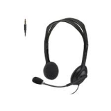Logitech H111 stereo headset in Black side view showing adjustable boom microphone and padded ear cushions
