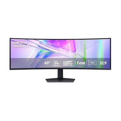 Samsung ViewFinity S9 S95UC 49-inch curved super-ultrawide business monitor front view showing Dual QHD display