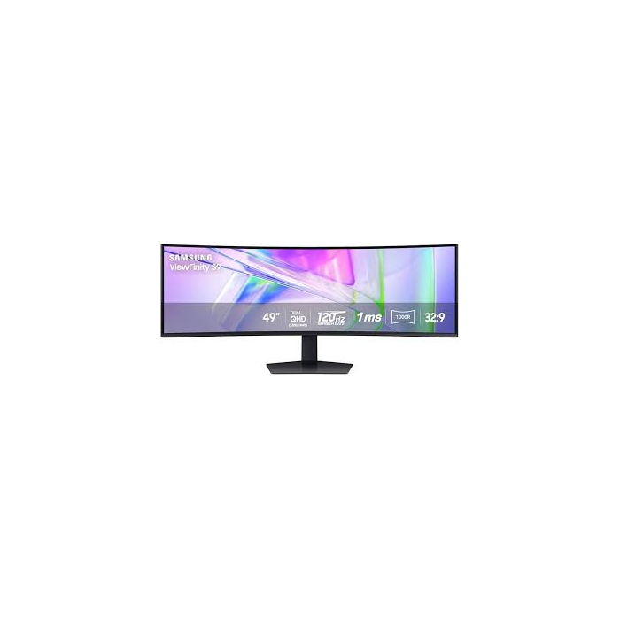 Samsung ViewFinity S9 S95UC 49-inch curved super-ultrawide business monitor front view showing Dual QHD display