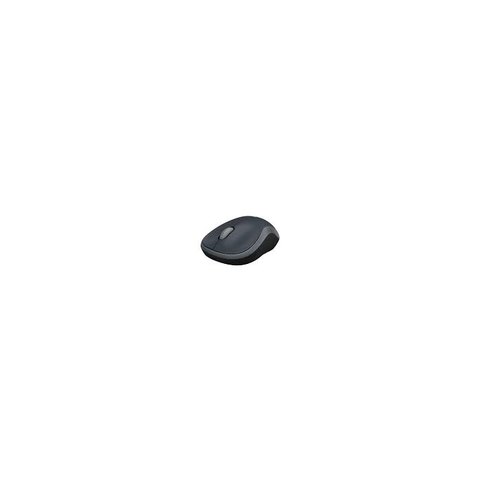 Logitech M185 Wireless Mouse in Swift Grey side view showing compact ambidextrous design and scroll wheel