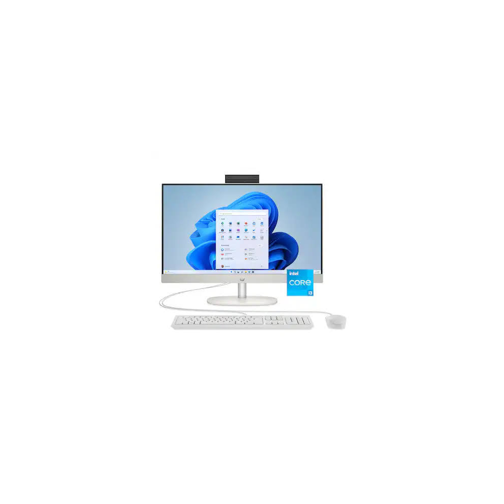 HP All-in-One 24-cr1055nh desktop PC in Shell White front view showing 23.8-inch Full HD touchscreen display