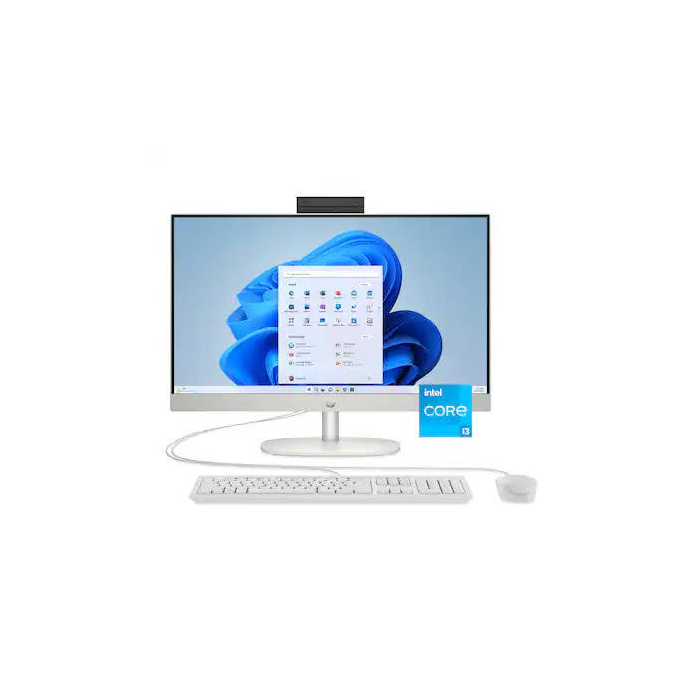 HP All-in-One 24-cr1055nh desktop PC in Shell White front view showing 23.8-inch Full HD touchscreen display
