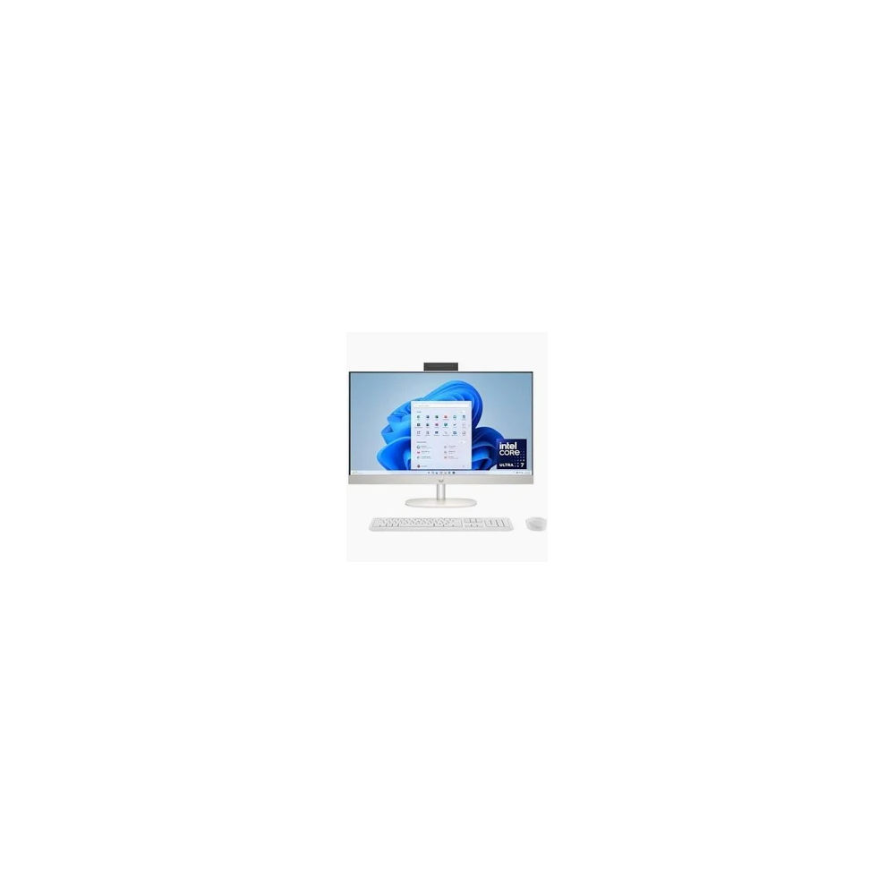HP All-in-One 27-cr1025nh white desktop PC front view showing 27-inch Full HD touchscreen display