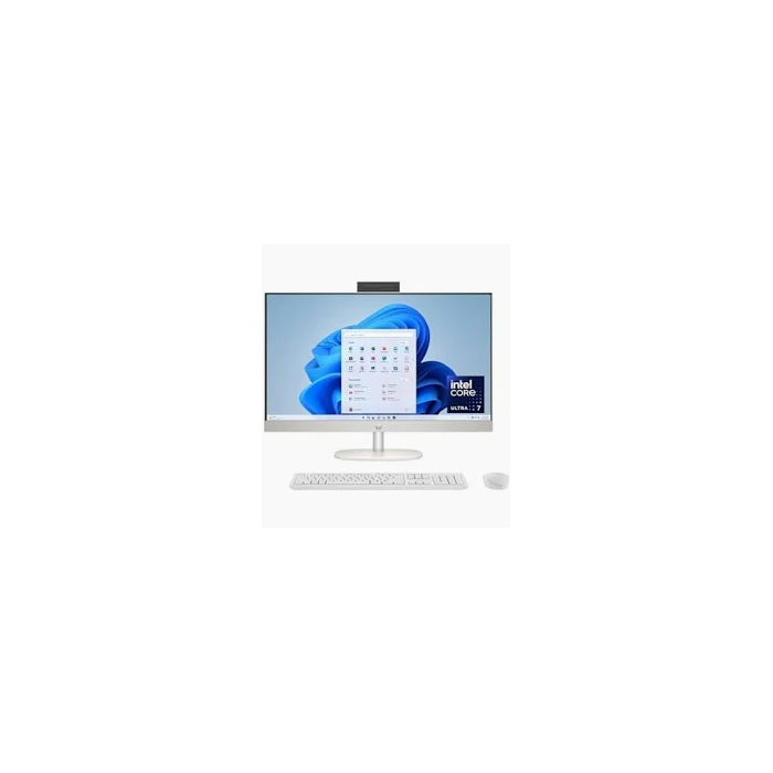 HP All-in-One 27-cr1025nh white desktop PC front view showing 27-inch Full HD touchscreen display