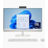 HP All-in-One 27-cr1025nh white desktop PC front view showing 27-inch Full HD touchscreen display