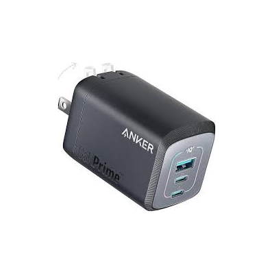 Anker Prime 100W Wall Charger A2688 in black front view showing 3-port layout with 2 USB-C and 1 USB-A