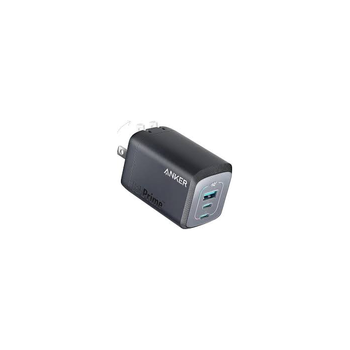 Anker Prime 100W Wall Charger A2688 in black front view showing 3-port layout with 2 USB-C and 1 USB-A