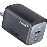 Anker Prime 100W Wall Charger A2688 in black front view showing 3-port layout with 2 USB-C and 1 USB-A