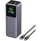 Anker 737 PowerCore 24K A1289 power bank in black front view showing OLED smart display and 3-port layout