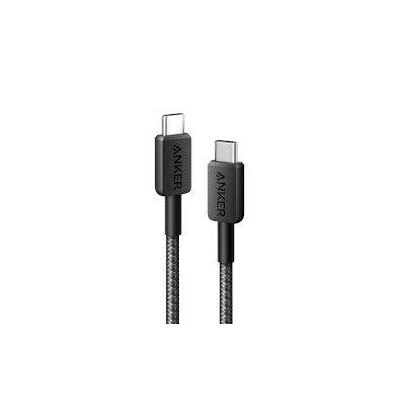 Anker 322 USB-C to USB-C braided cable 6ft in black side view showing both USB-C connectors and nylon braided jacket