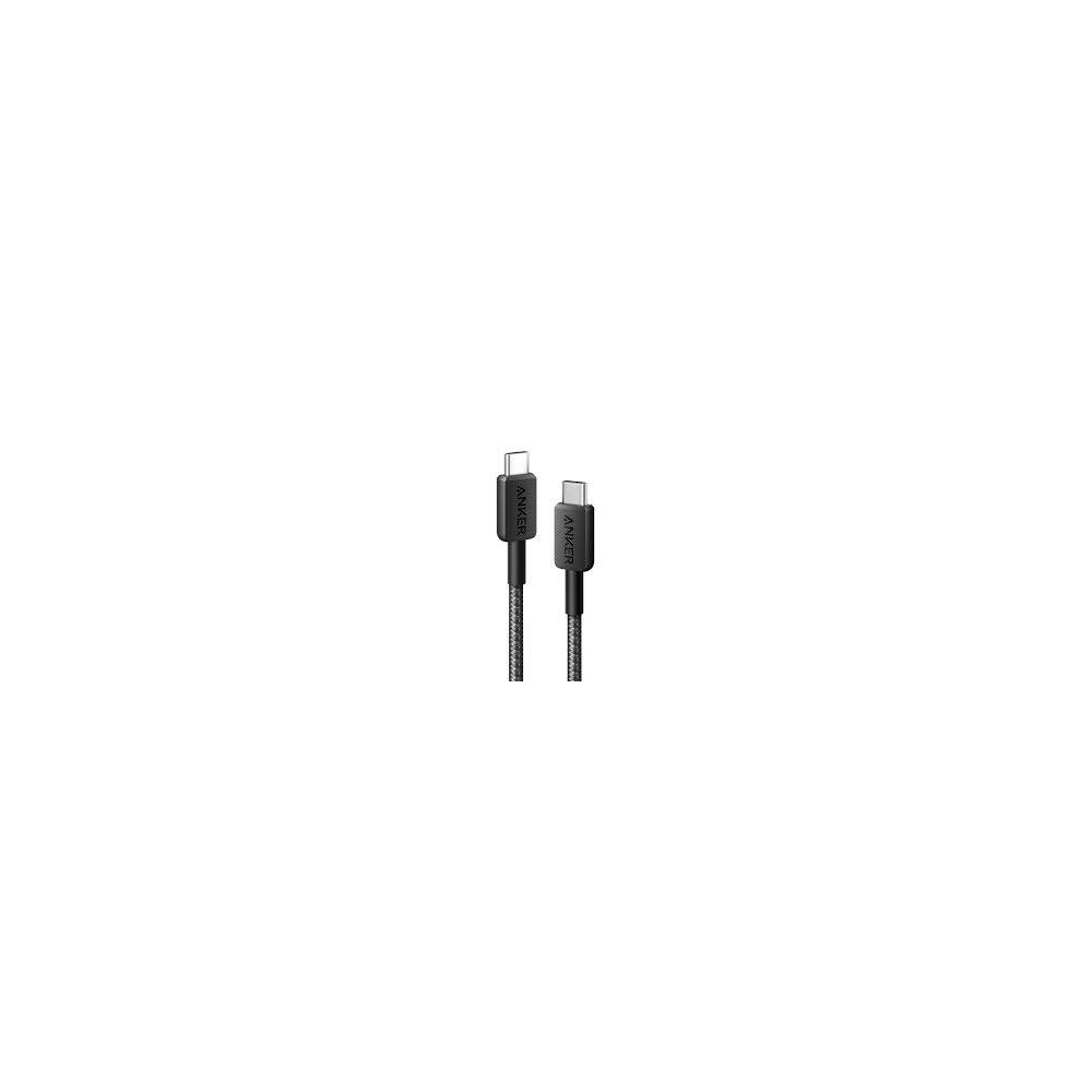 Anker 322 USB-C to USB-C braided cable 6ft in black side view showing both USB-C connectors and nylon braided jacket