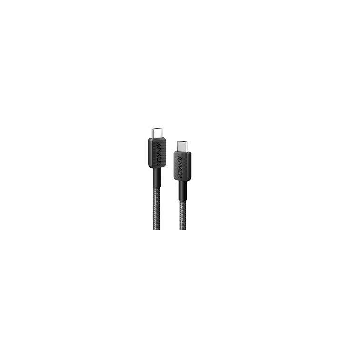Anker 322 USB-C to USB-C braided cable 6ft in black side view showing both USB-C connectors and nylon braided jacket