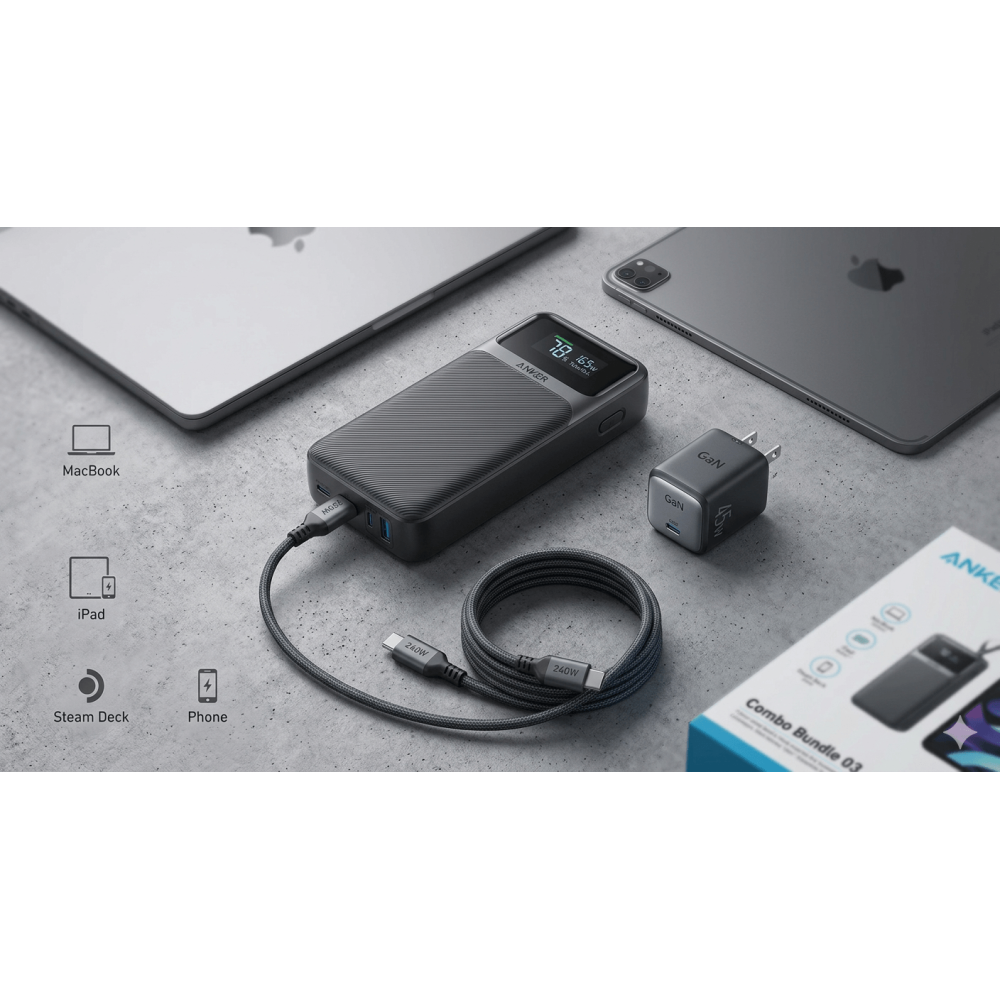 Anker Power On The Go Bundle – 165W Power Bank + 45W + 240W Cable | Fulrix