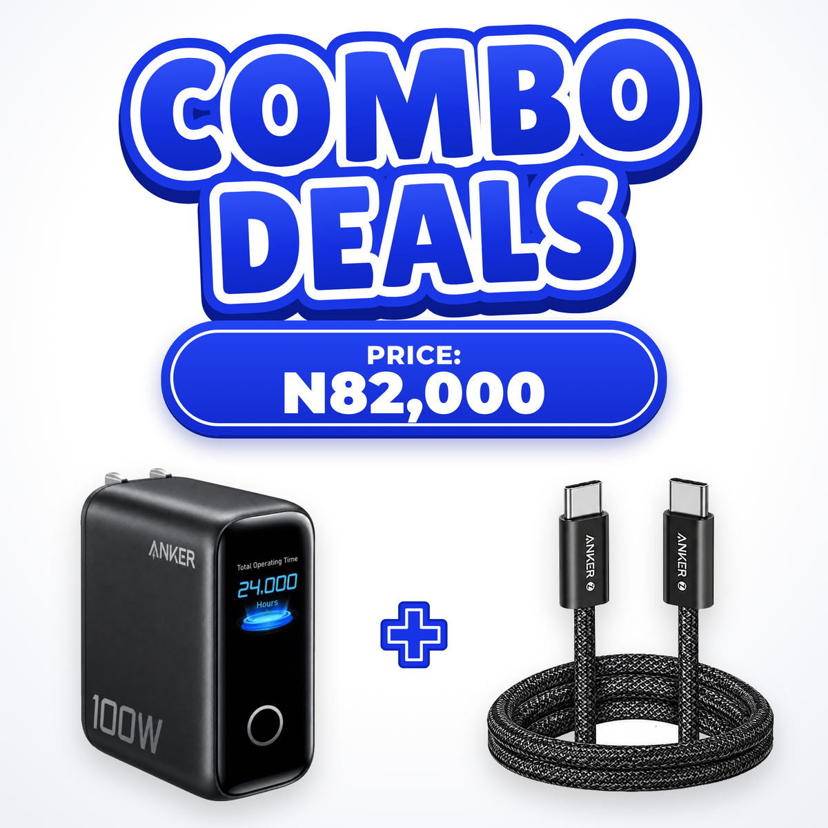Fulrix combo deal: Anker 100W 3-Port Smart Display Charger + Anker Zolo 240W USB-C cable for N82,000