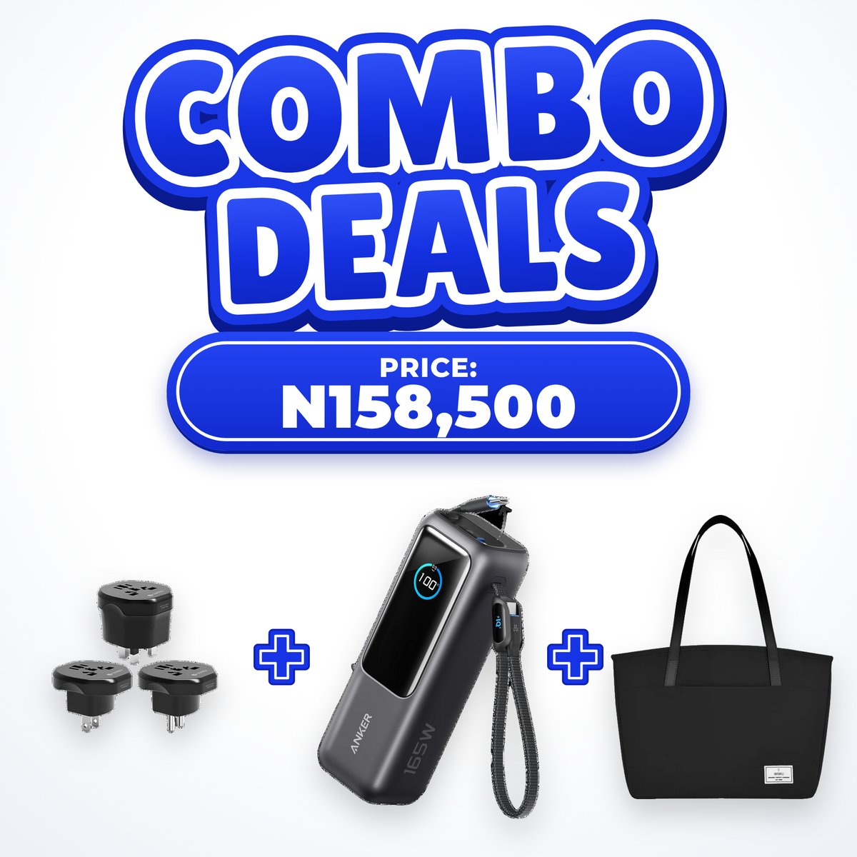 Fulrix travel kit combo: Coteci universal travel adapter + Anker Zolo 25,000mAh 165W power bank + WiWU tote bag for N158,500