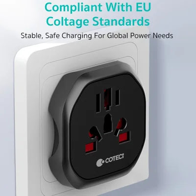 Coteci Standard to Universal Travel Plug Adapter – 100-250VAC, 2500W, Converts UK/US/EU/AU Plugs