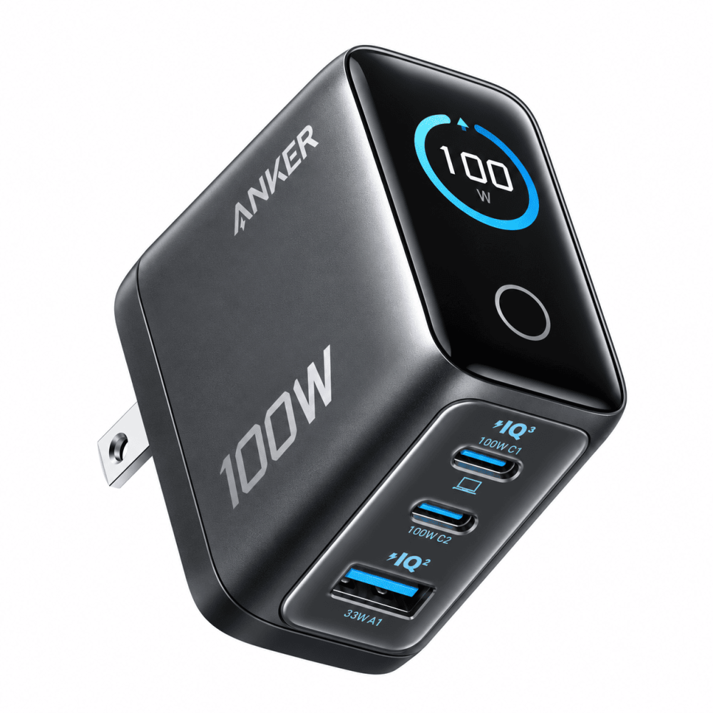Anker 100W 3-Port Smart Display GaN Charger A121B – 2x USB-C + USB-A, Live Wattage Screen, ActiveShield 4.0