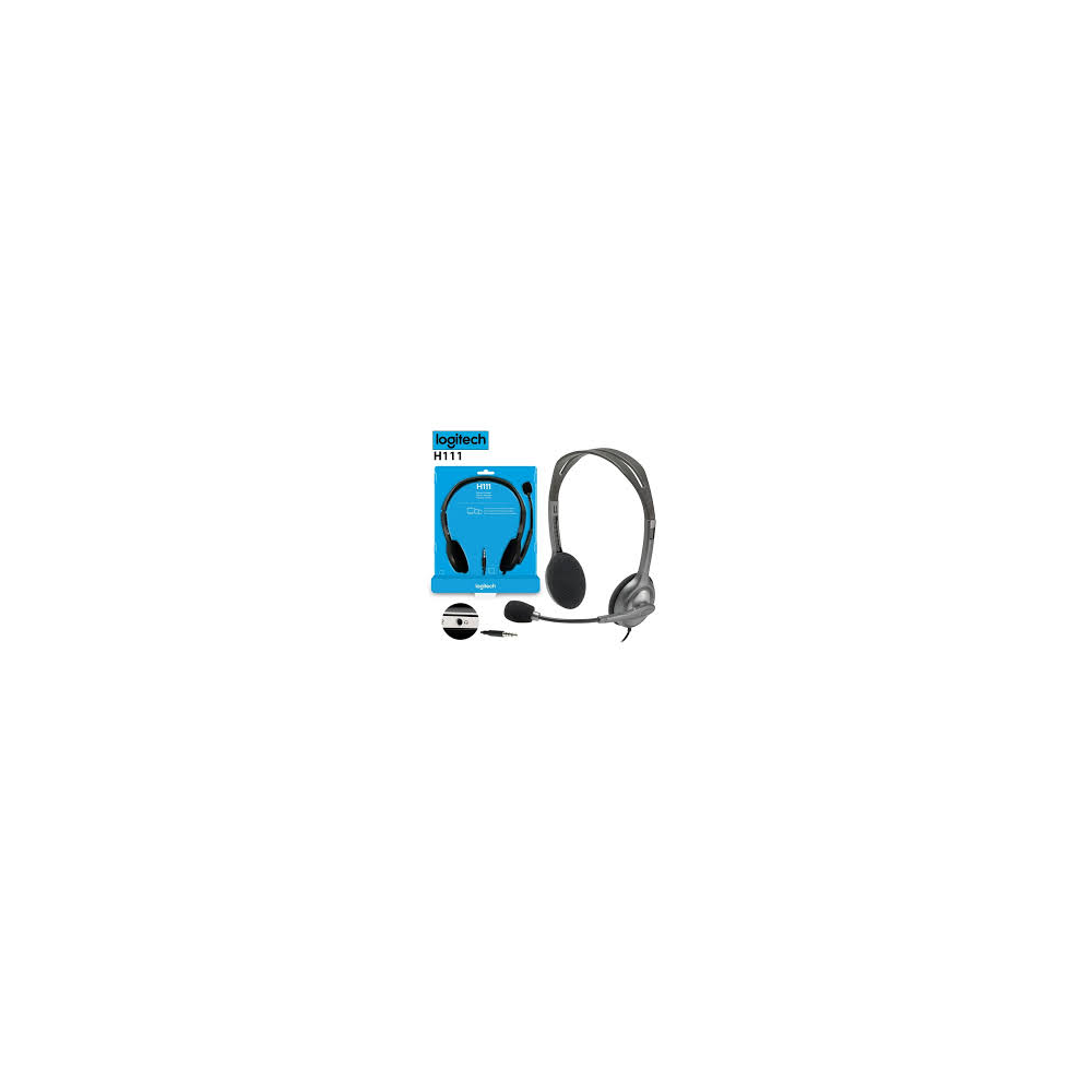 Logitech H111 Stereo Headset – 3.5mm Single Plug, Noise-Reducing Microphone, Lightweight, Black