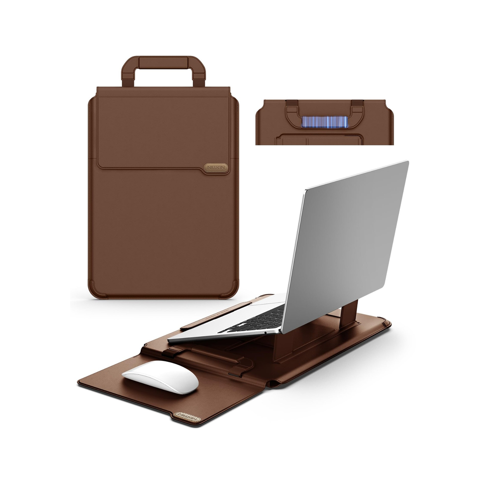 Nillkin Versatile Pro 3-in-1 Laptop Sleeve 14-inch – Stand + Mousepad, Magnetic Handle, Black & Brown